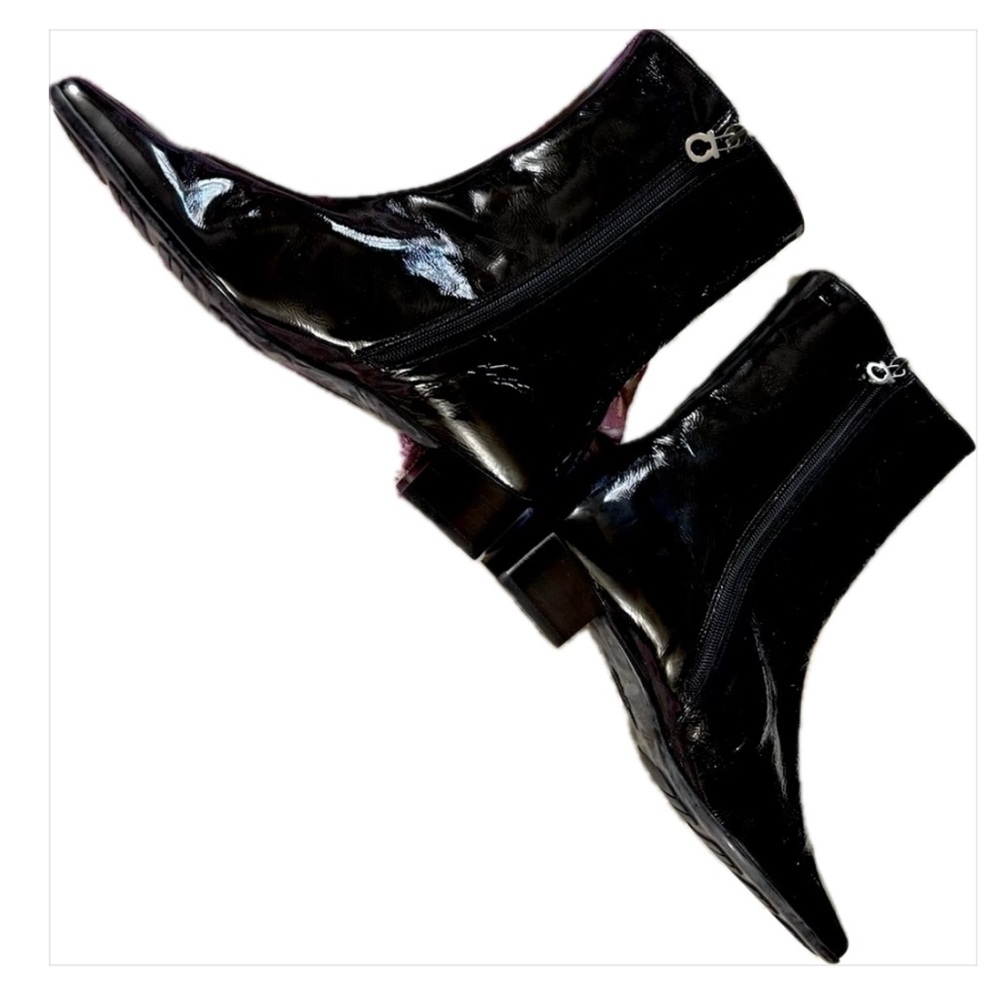 Ferragamo Squared off Toe Old Money Quiet Luxury Patent Leather Short Boots